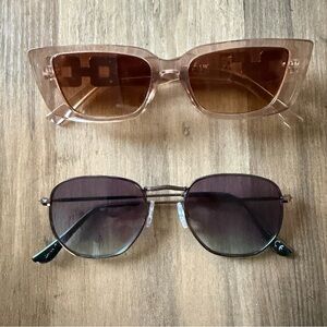 Pair Of Women’s Sunglasses Black Aviator Brown/Gold Cateye Frame Y2K